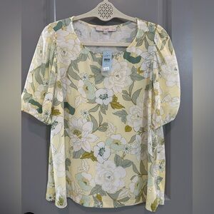 LOFT Pale Yellow Floral Puff-Sleeve Blouse